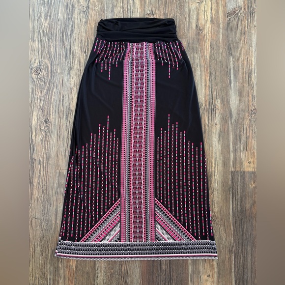 B Design Maxi Skirt Size XL Geometric Black Pink White Wide Waistband - Picture 2 of 11
